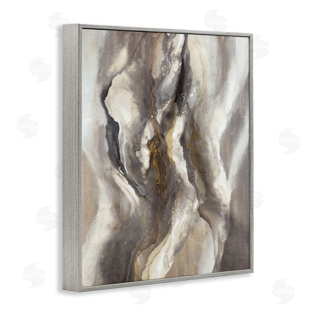 K. Nari Flowing Cloudy Grey Abstraction Dark Shadows Yellow Highlights