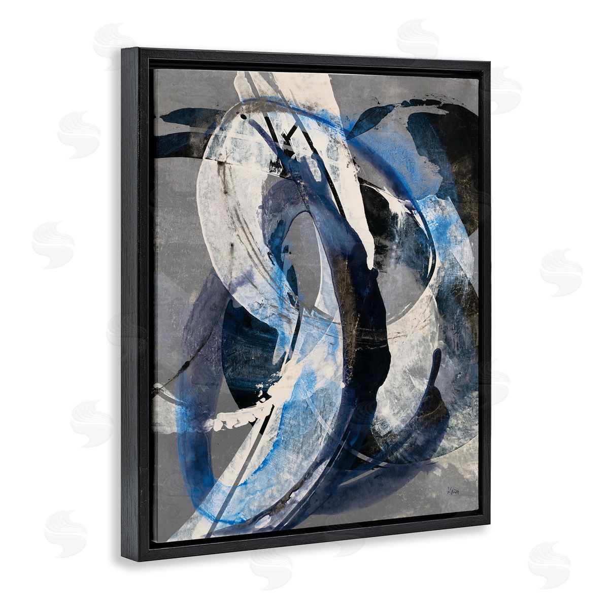 K. Nari Aquatic Themed Fluid Abstraction White Blue Paint Swirls