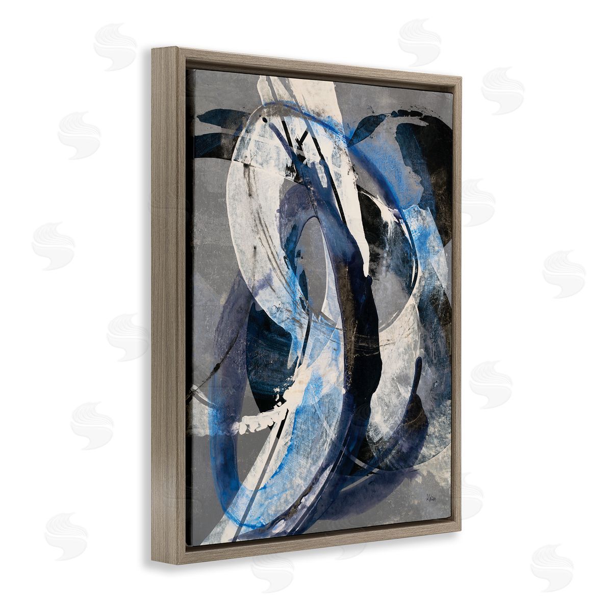 K. Nari Aquatic Themed Fluid Abstraction White Blue Paint Swirls