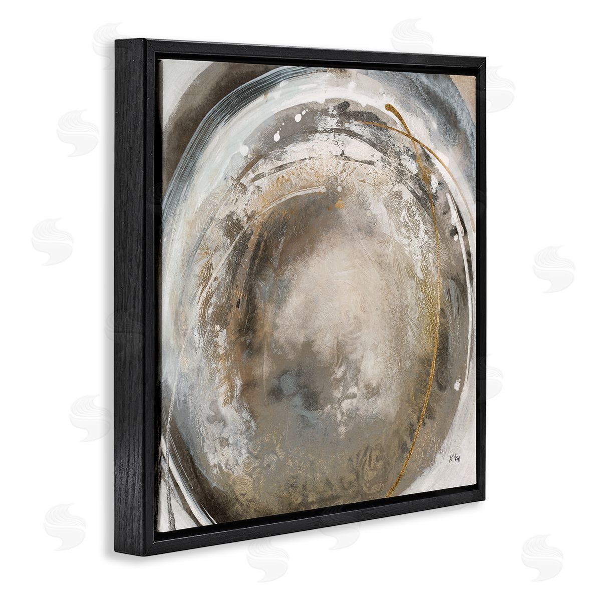 K. Nari Avante-Garde Abstraction Beige Circular Swirls Black Floating Frame Canvas Wall Art Print
