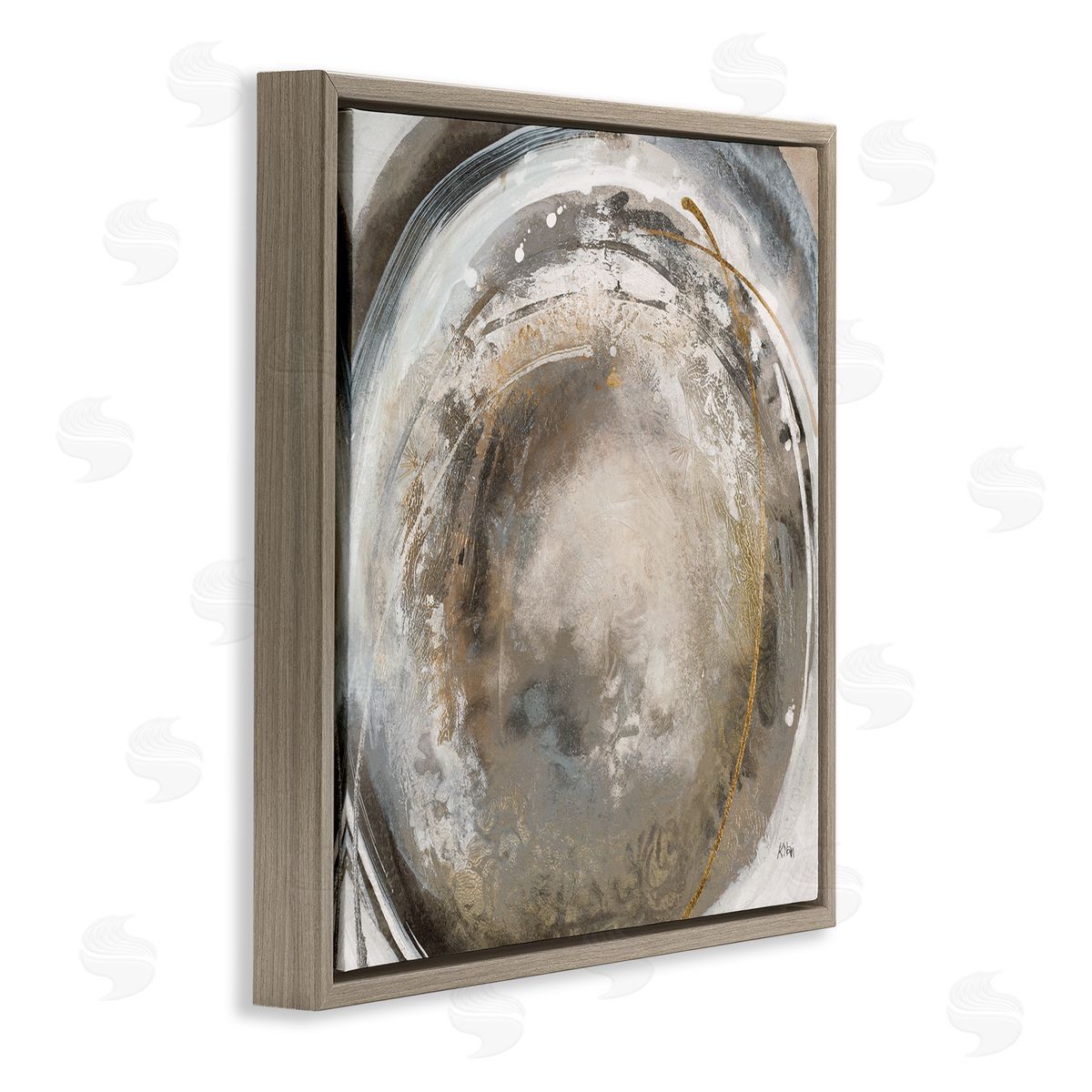 K. Nari Avante-Garde Abstraction Beige Circular Swirls Brown Floating Frame Canvas Wall Art Print