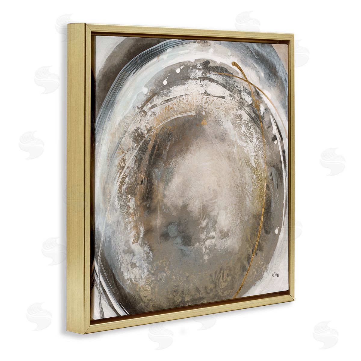 K. Nari Avante-Garde Abstraction Beige Circular Swirls Gold Floating Frame Canvas Wall Art Print