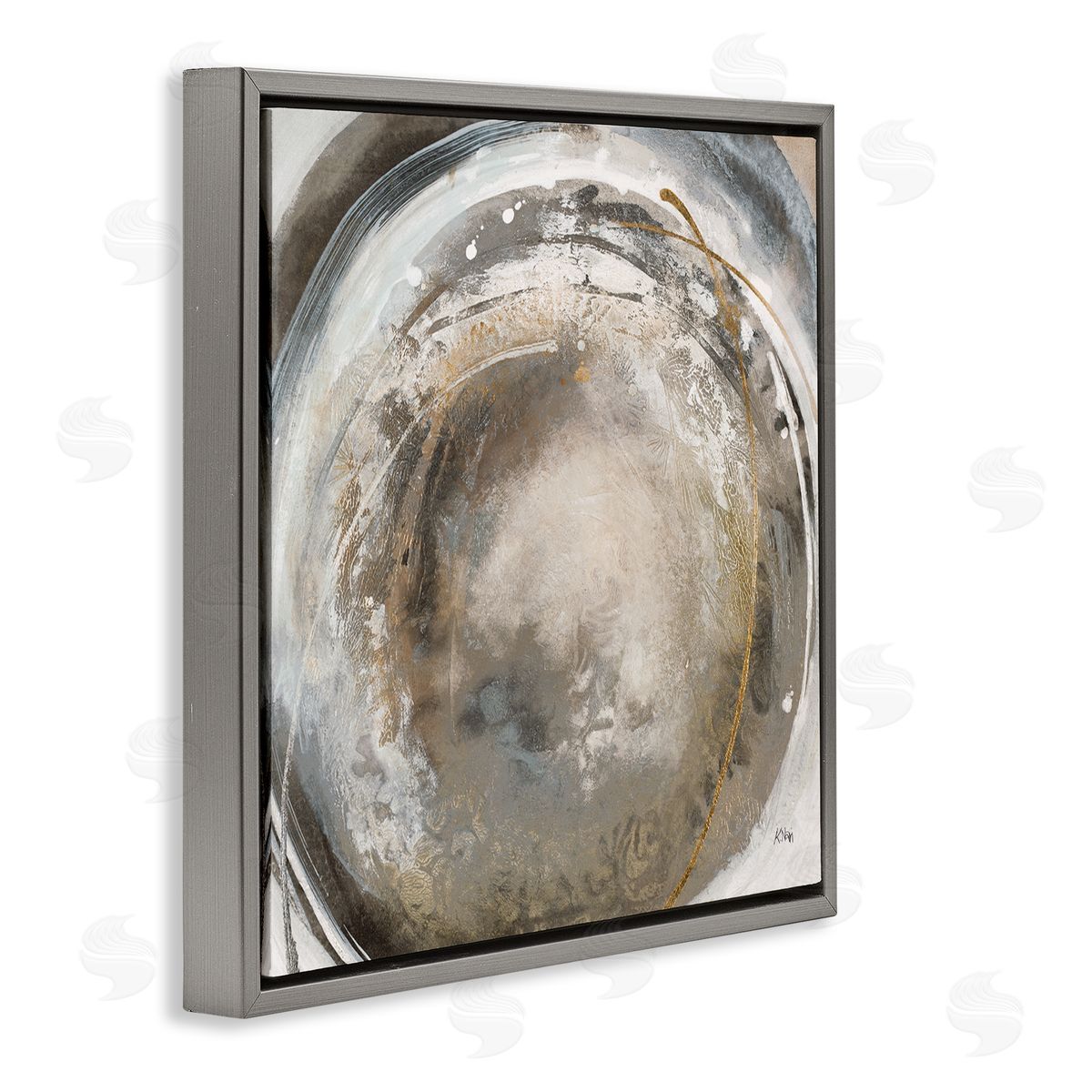 K. Nari Avante-Garde Abstraction Beige Circular Swirls Gray Floating Frame Canvas Wall Art Print