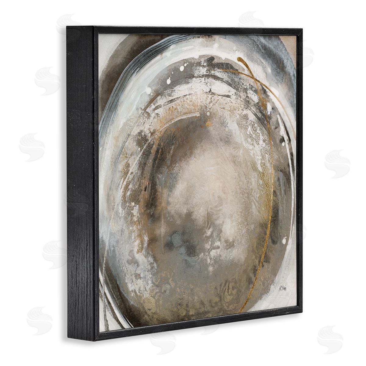 K. Nari Avante-Garde Abstraction Beige Circular Swirls Black Framed Glicee Wall Art Print