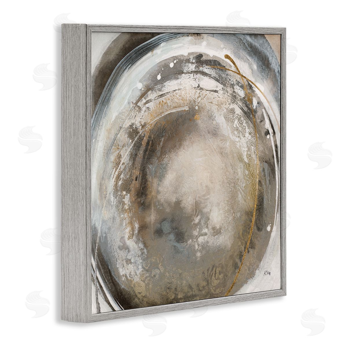K. Nari Avante-Garde Abstraction Beige Circular Swirls Gray Framed Glicee Wall Art Print