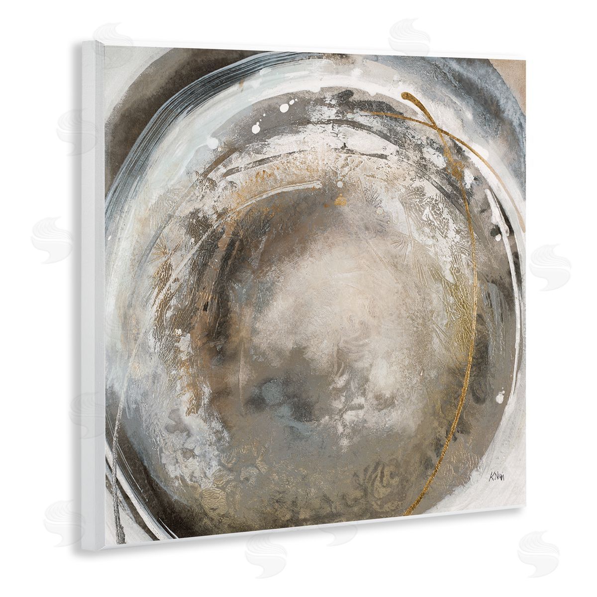 K. Nari Avante-Garde Abstraction Beige Circular Swirls Wooden Wall Plaque Art Print