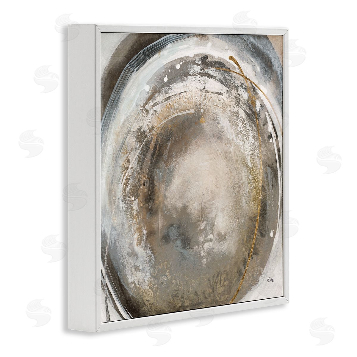 K. Nari Avante-Garde Abstraction Beige Circular Swirls White Framed Glicee Wall Art Print