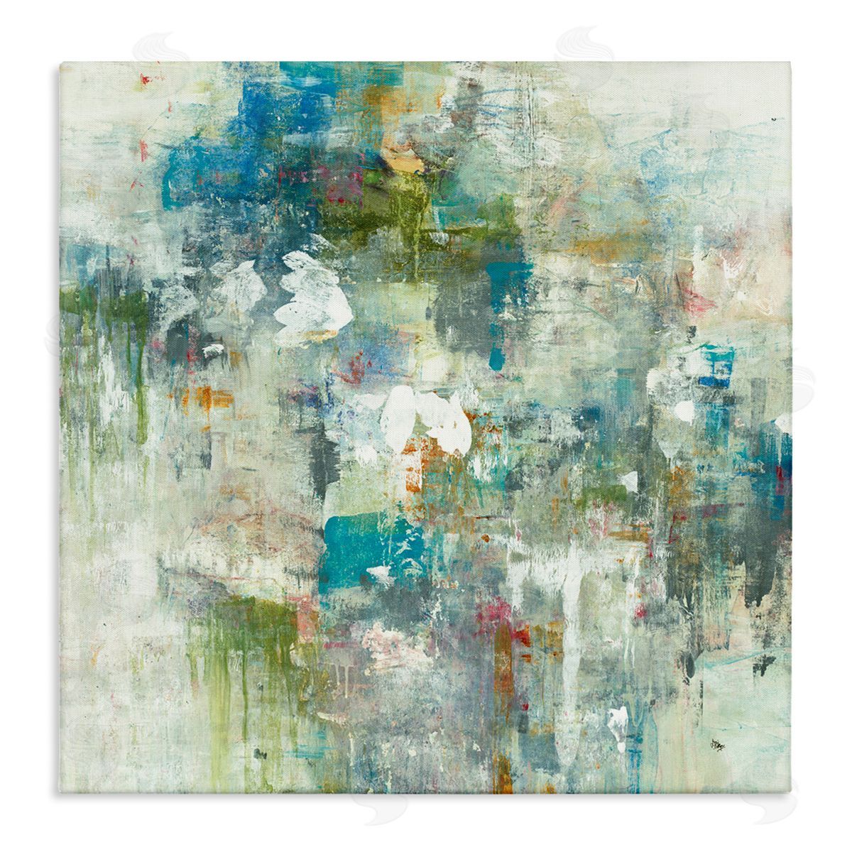 Lisa Ridgers Modern Earth Tone Abstraction Busy Blue Green Stretched Canvas Wall Art Print