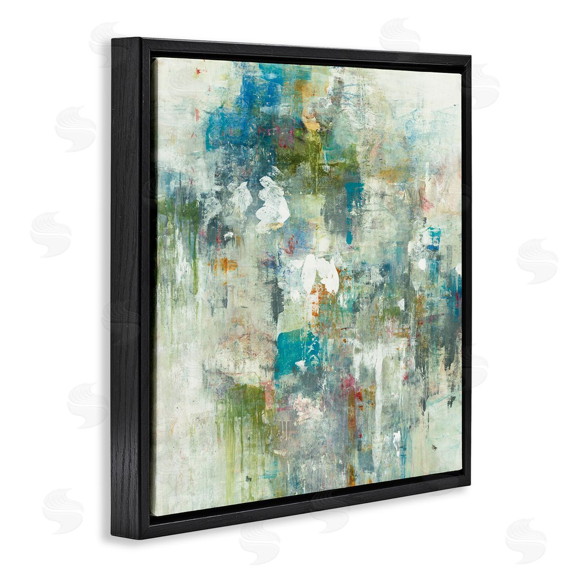 Lisa Ridgers Modern Earth Tone Abstraction Busy Blue Green Black Floating Frame Canvas Wall Art Print