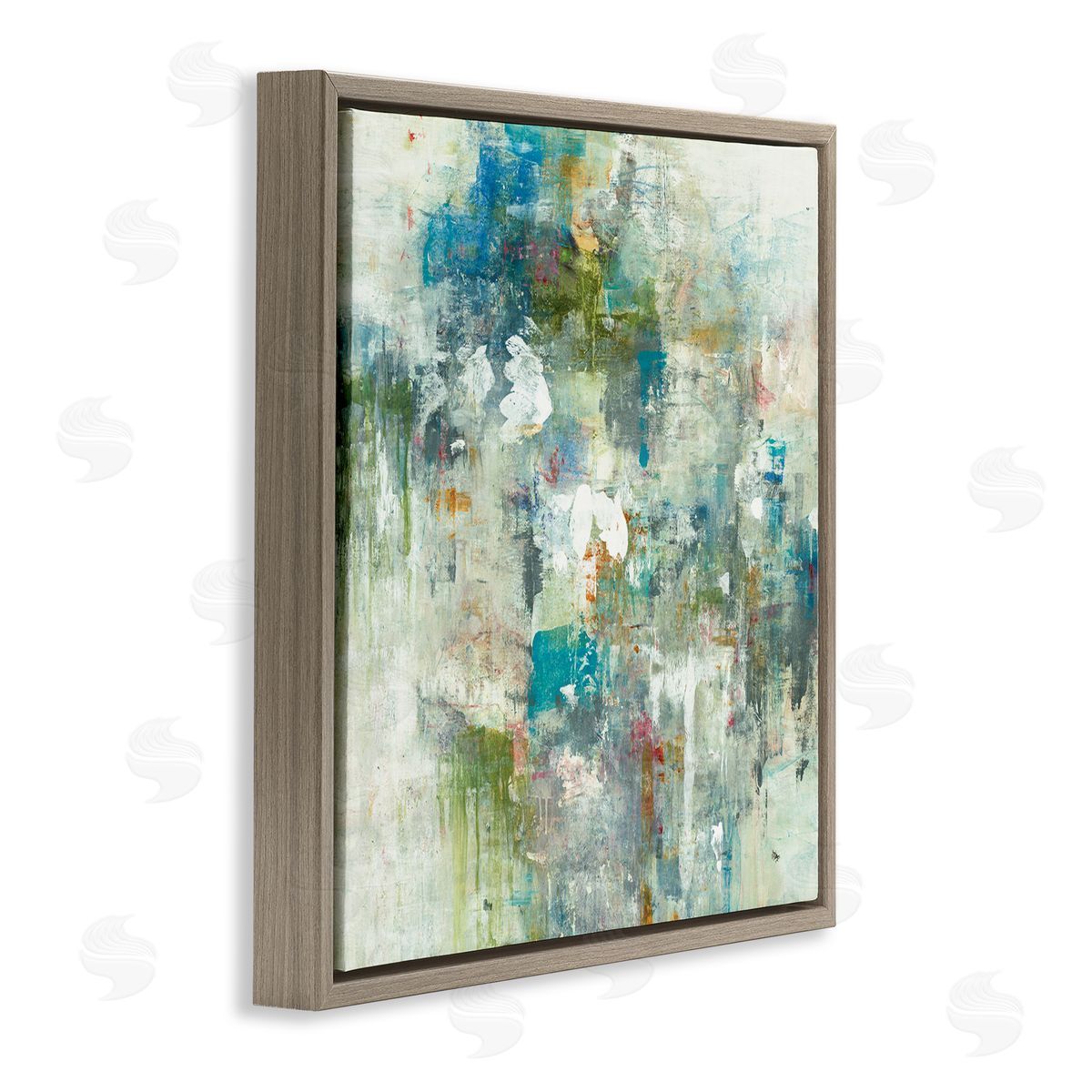 Lisa Ridgers Modern Earth Tone Abstraction Busy Blue Green Brown Floating Frame Canvas Wall Art Print