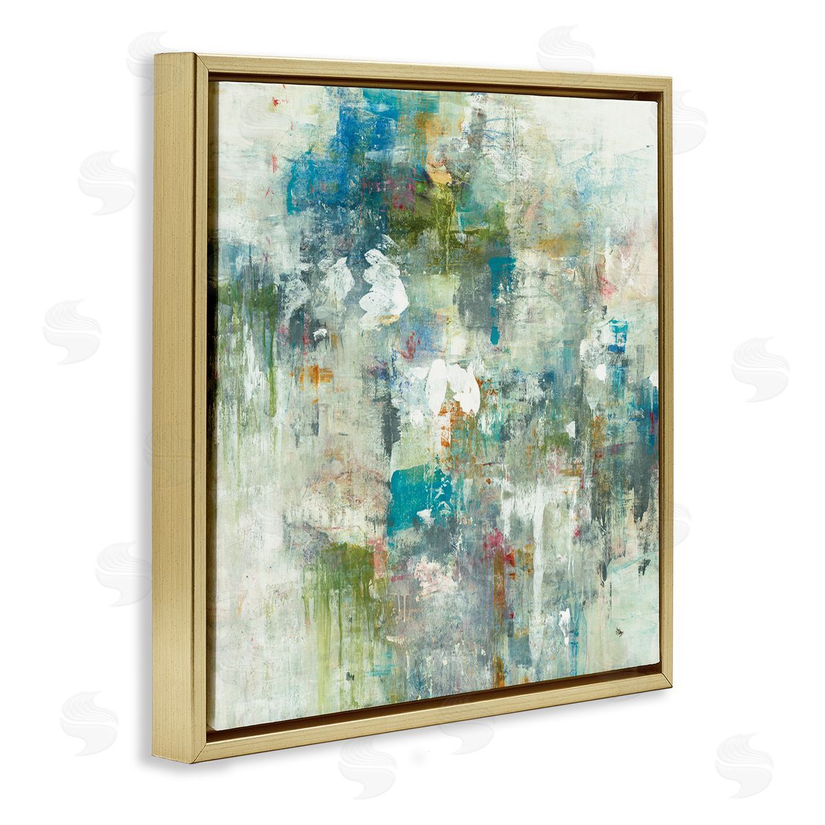 Lisa Ridgers Modern Earth Tone Abstraction Busy Blue Green Gold Floating Frame Canvas Wall Art Print
