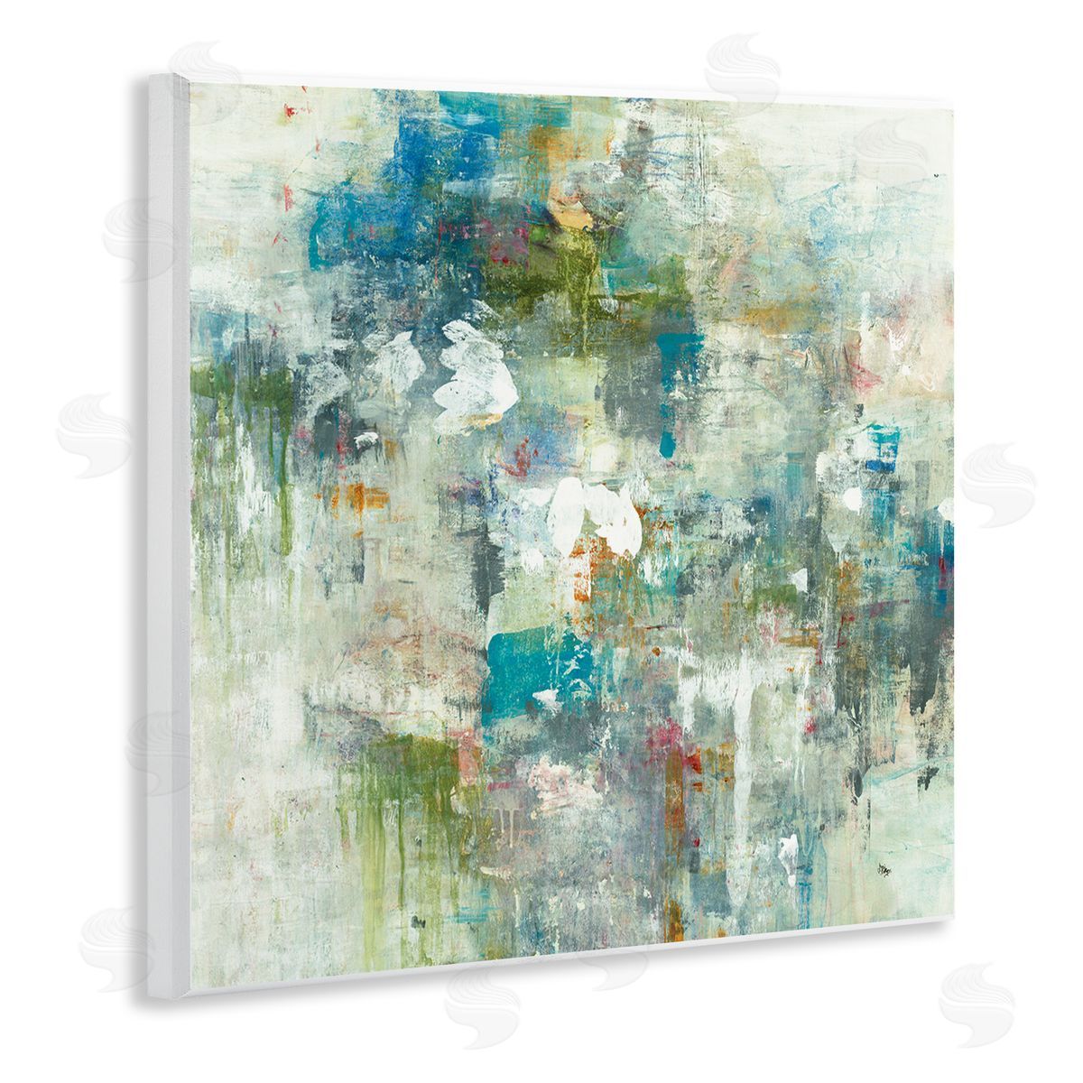 Lisa Ridgers Modern Earth Tone Abstraction Busy Blue Green Wooden Wall Plaque Art Print