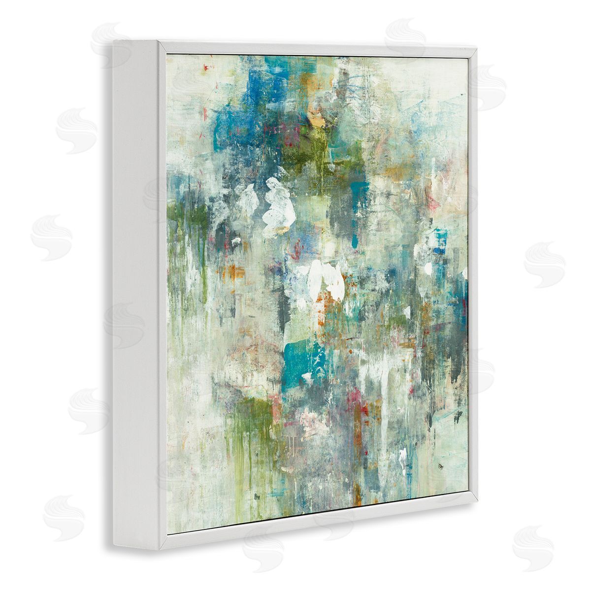 Lisa Ridgers Modern Earth Tone Abstraction Busy Blue Green White Framed Glicee Wall Art Print