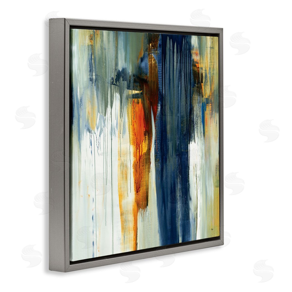 Lisa Ridgers Cascading Blue Green Orange Paint Abstraction Gray Floating Frame Canvas Wall Art Print