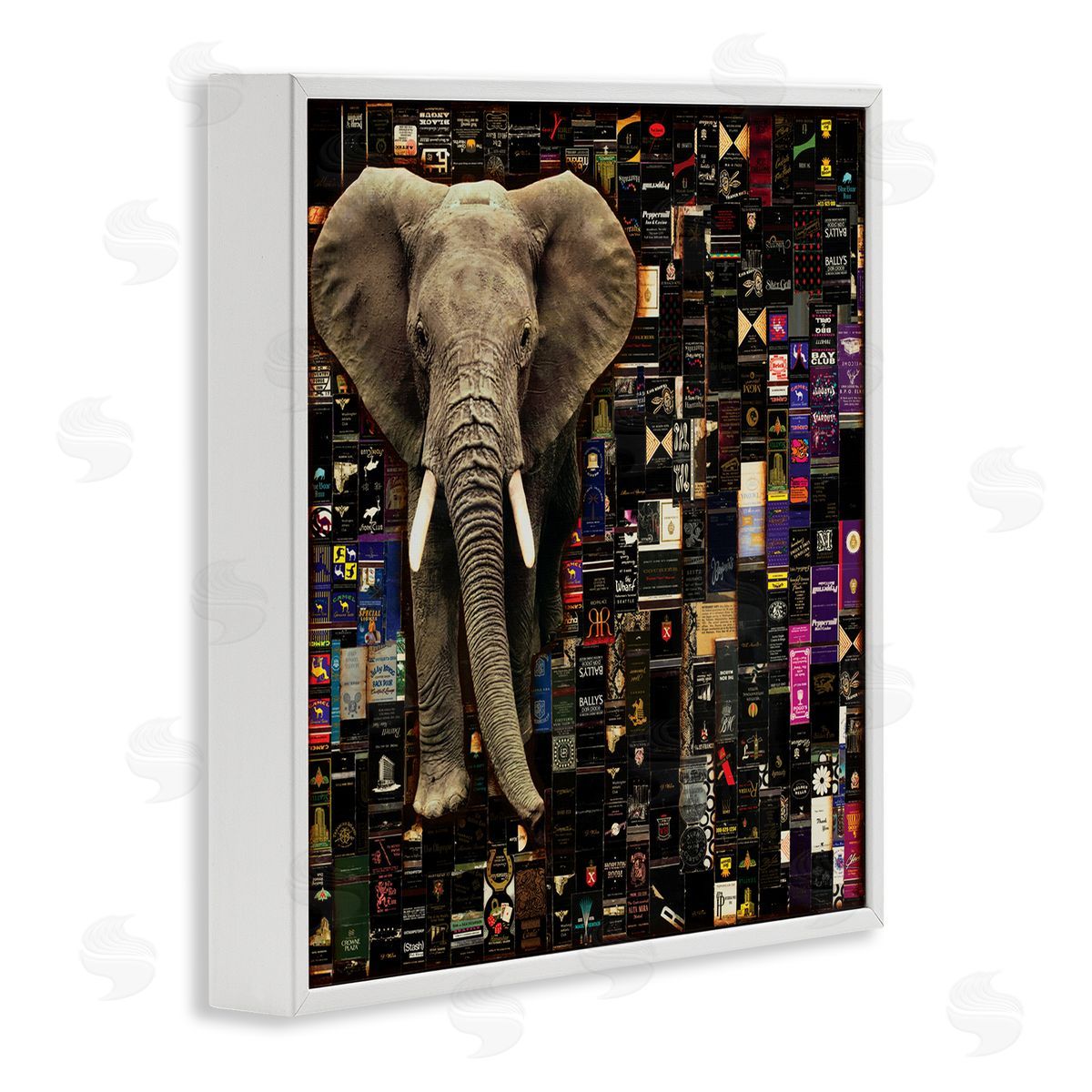 Laura Van Horne Realistic Elephant on Grungy Advertisement Collage White Framed Glicee Wall Art Print