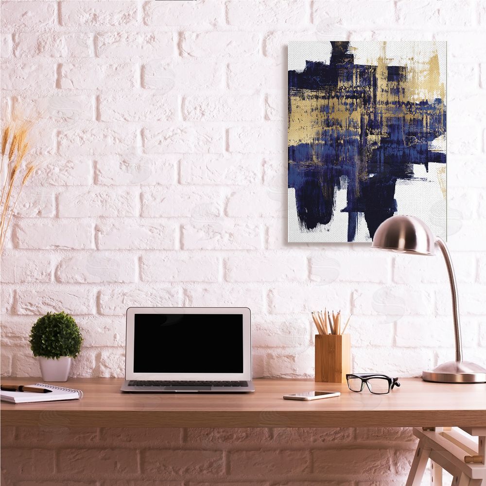 Alex Wise Mellow Blue Gold Brush Stroke Abstract