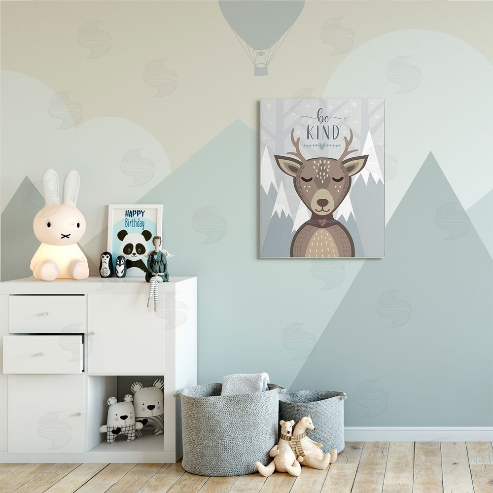 AE Design Be Kind Sentiment Cartoon Deer Snowy Mountains