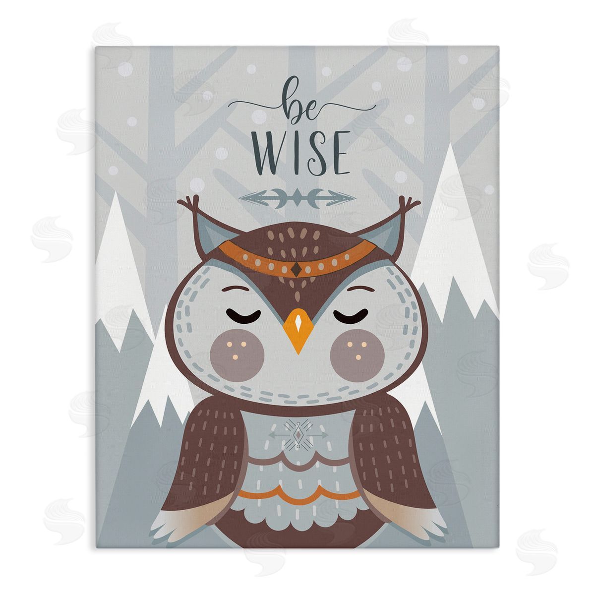 AE Design Be Wise Quote Loveable Owl Snowy Mountains