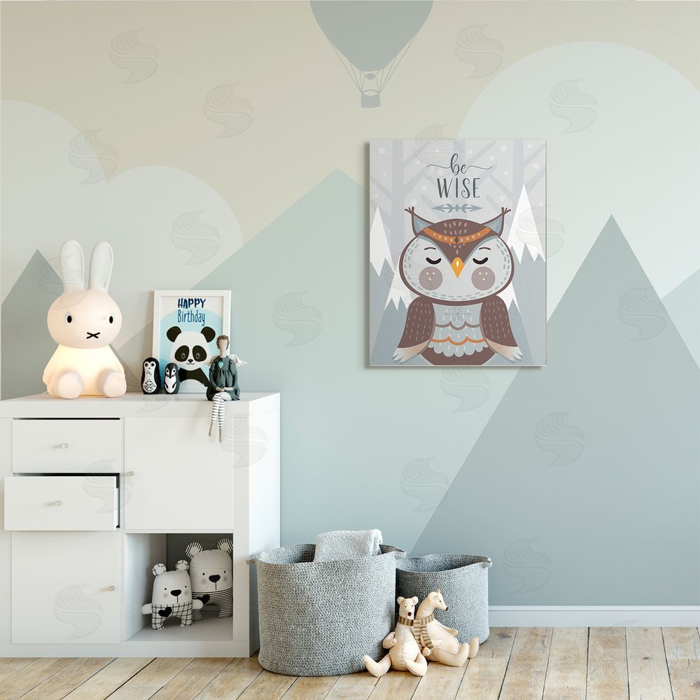 AE Design Be Wise Quote Loveable Owl Snowy Mountains