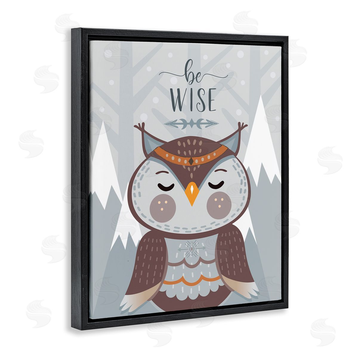 AE Design Be Wise Quote Loveable Owl Snowy Mountains