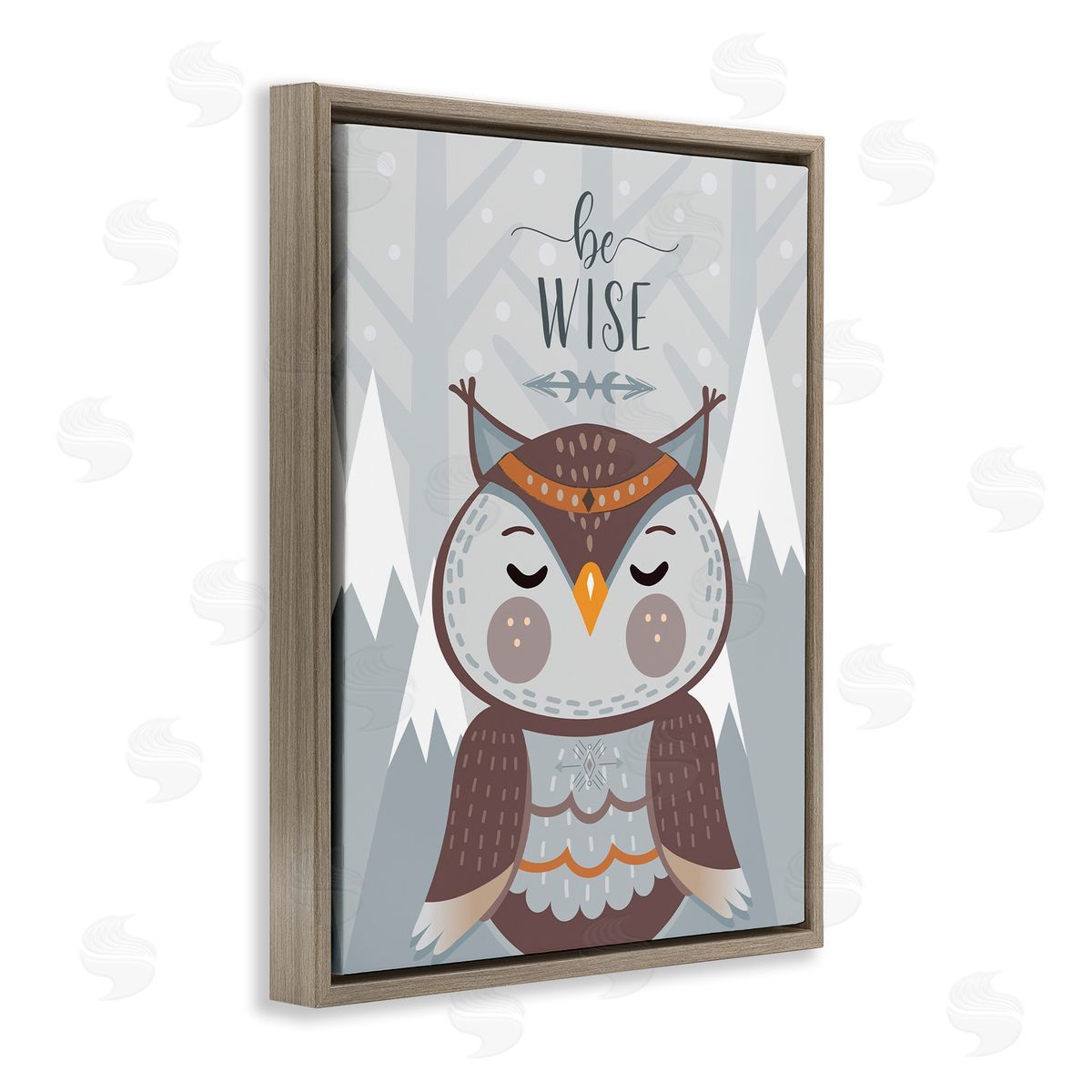 AE Design Be Wise Quote Loveable Owl Snowy Mountains