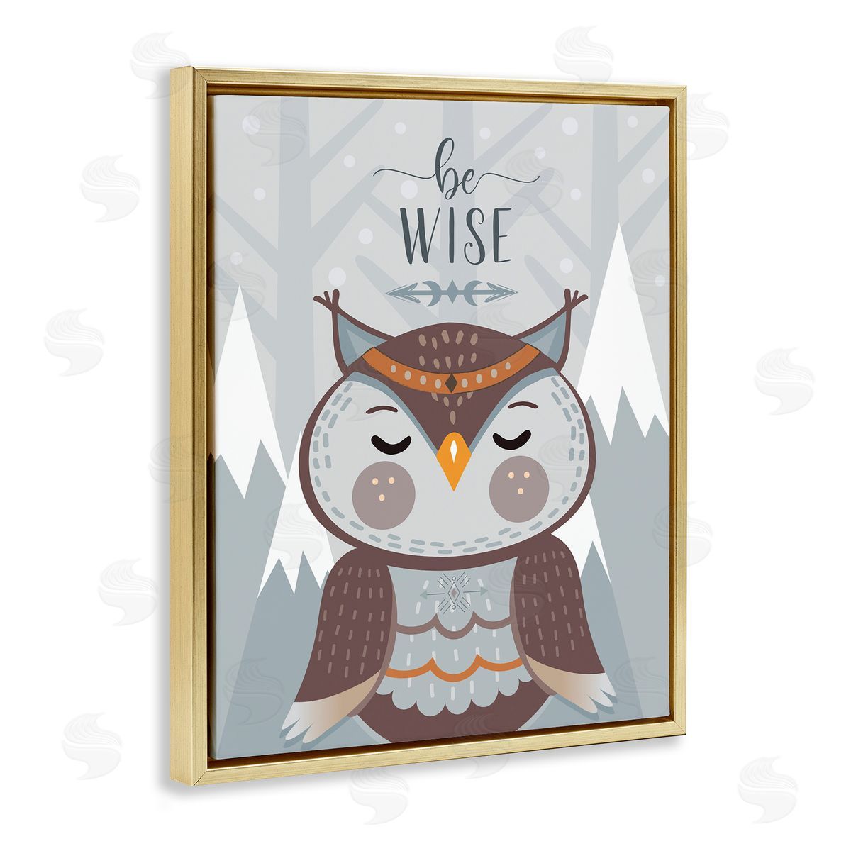 AE Design Be Wise Quote Loveable Owl Snowy Mountains
