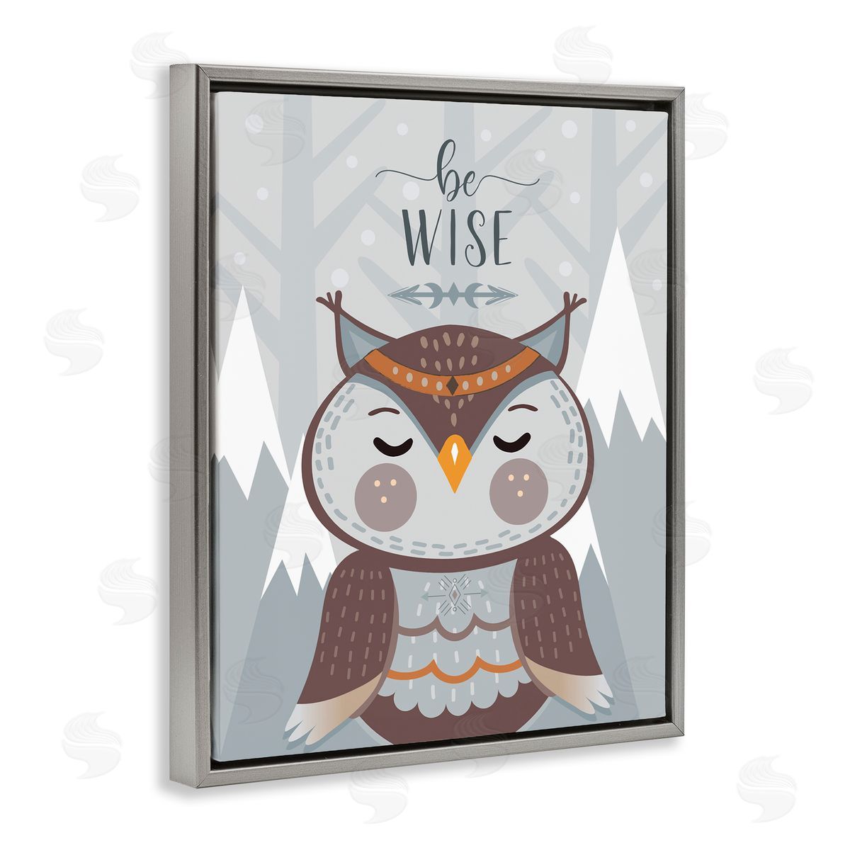 AE Design Be Wise Quote Loveable Owl Snowy Mountains