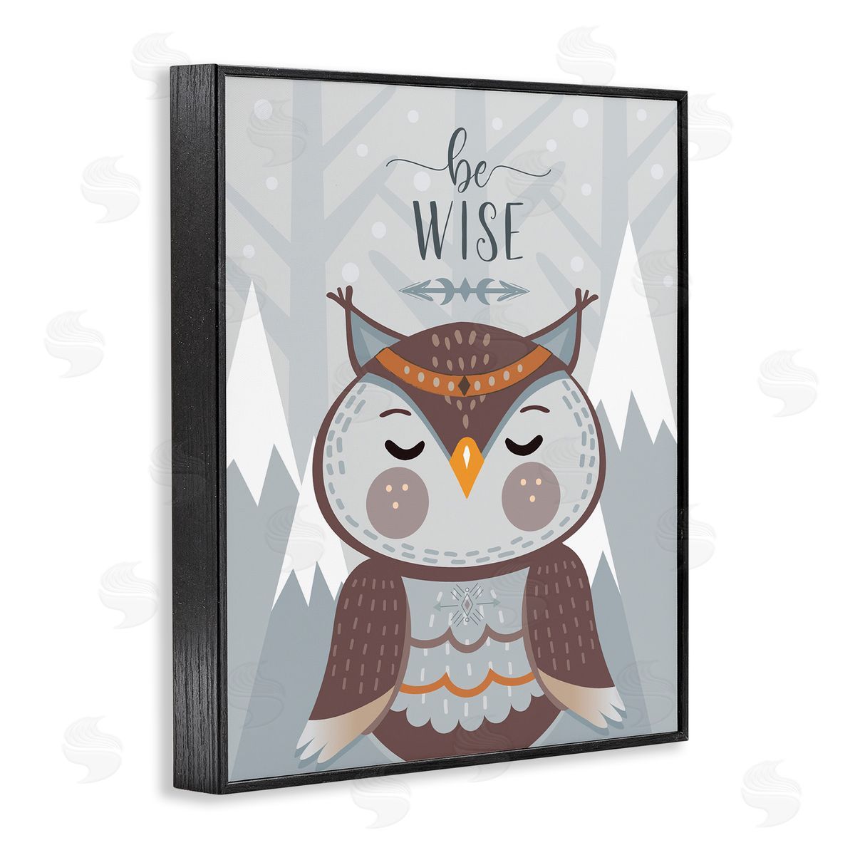 AE Design Be Wise Quote Loveable Owl Snowy Mountains