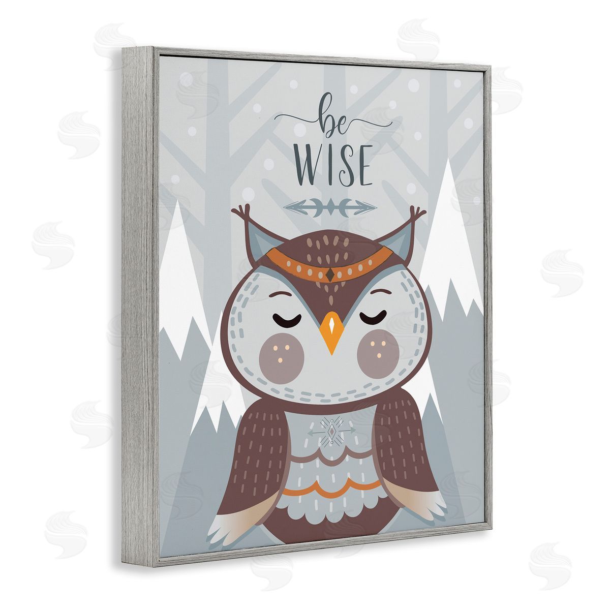 AE Design Be Wise Quote Loveable Owl Snowy Mountains