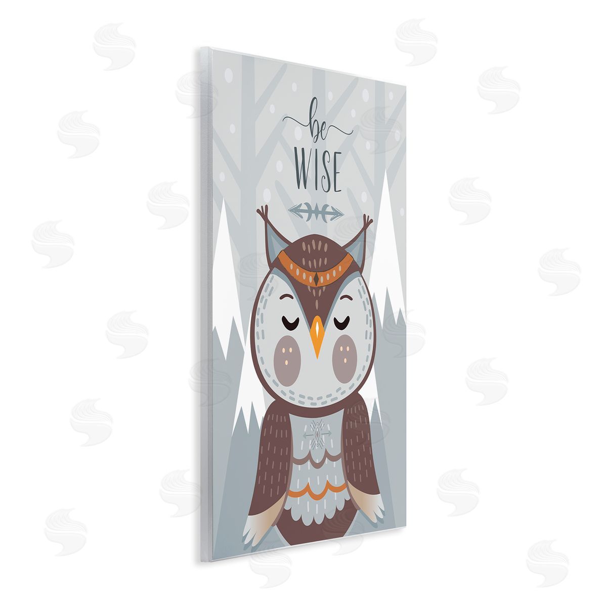 AE Design Be Wise Quote Loveable Owl Snowy Mountains