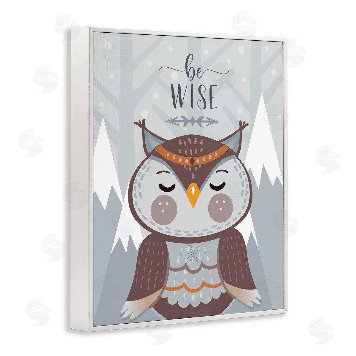 AE Design Be Wise Quote Loveable Owl Snowy Mountains
