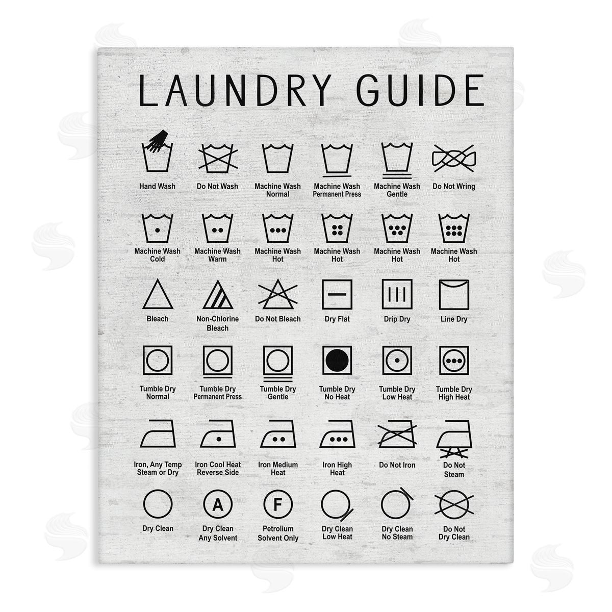 Lettered and Lined Laundry Guide Simple Shapes Diagram Distressed Pattern