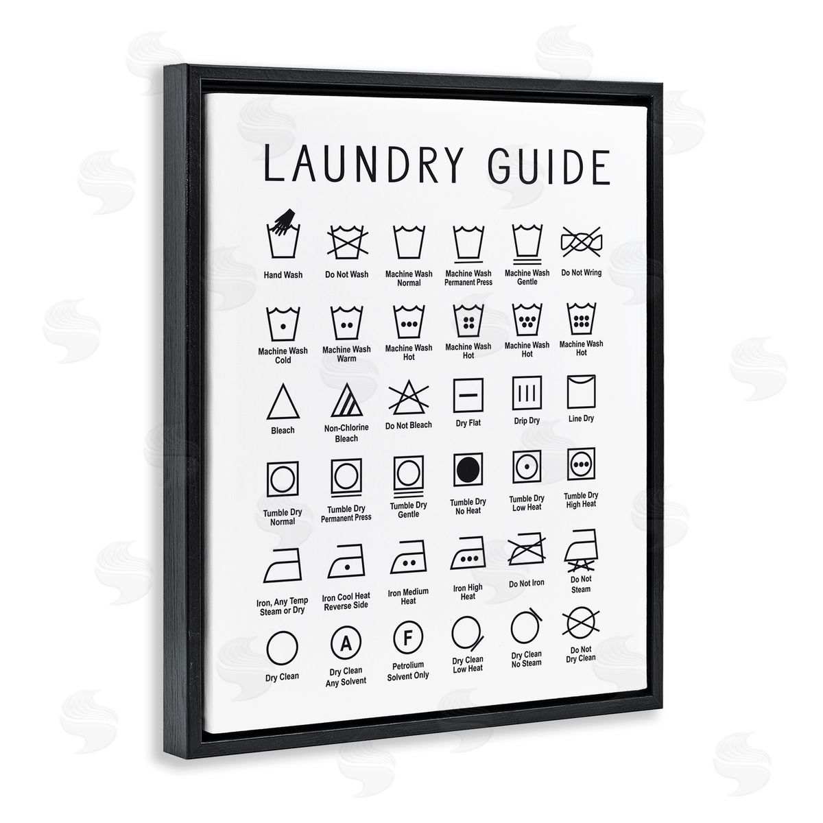 Minimal Laundry Guide Chart Black Floating Frame Canvas Wall Art, Home Decor by Lettered and Lined