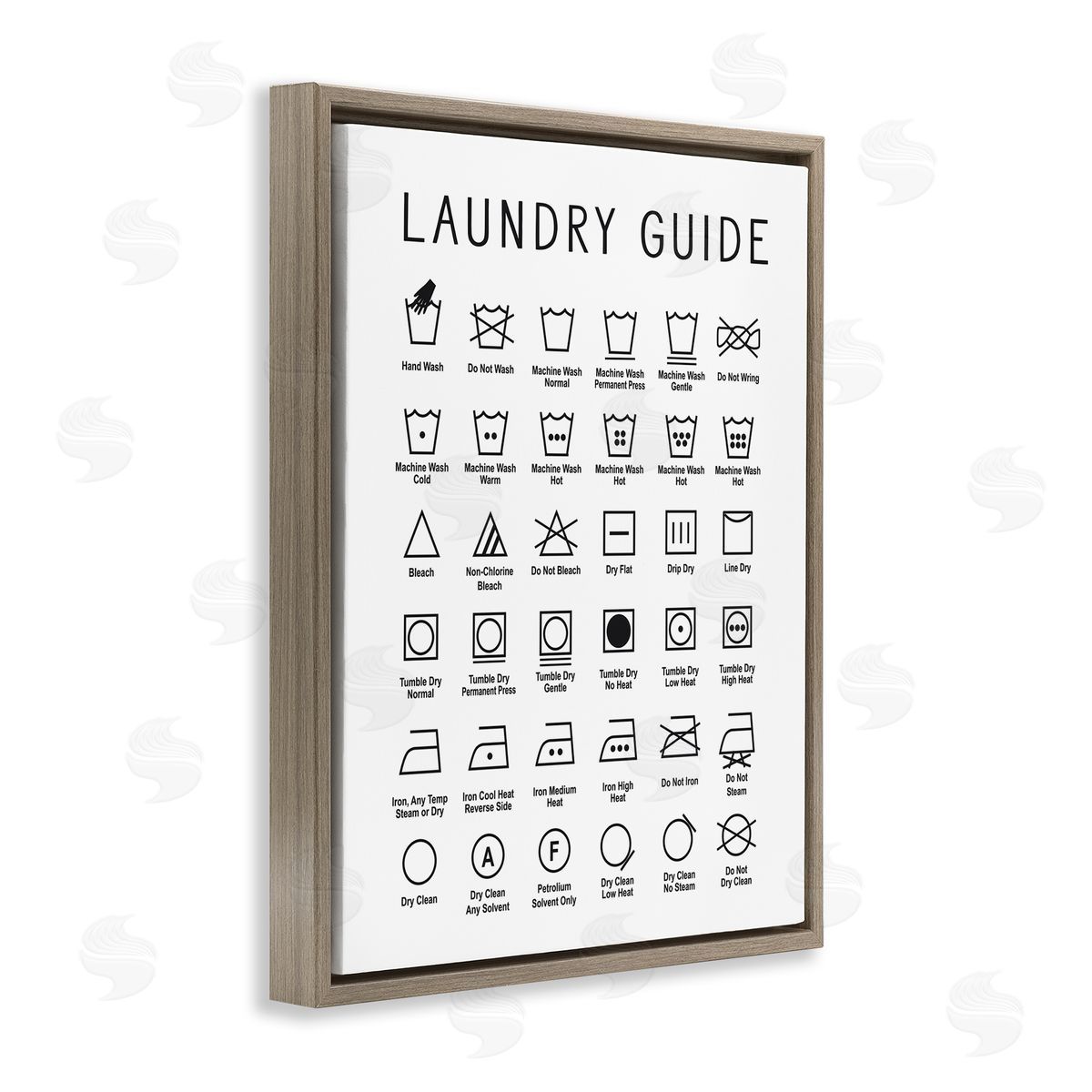 Minimal Laundry Guide Chart Brown Floating Frame Canvas Wall Art, Home Decor by Lettered and Lined