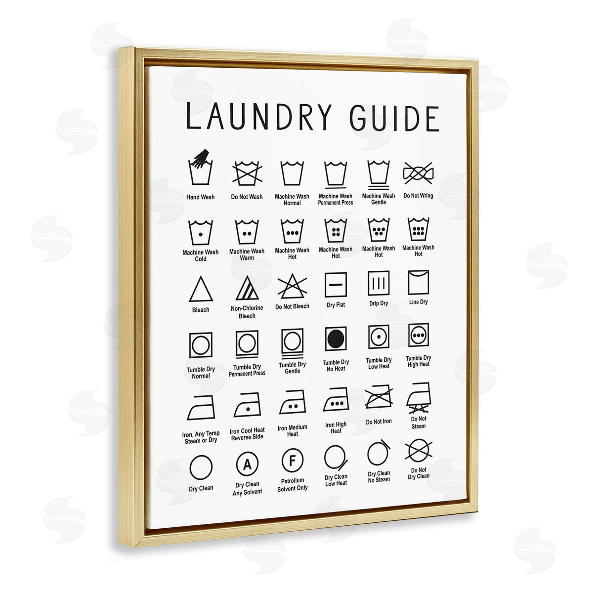 Minimal Laundry Guide Chart Gold Floating Frame Canvas Wall Art, Home Decor by Lettered and Lined