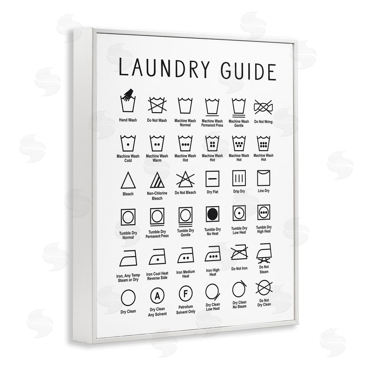 Minimal Laundry Guide Chart White Frame Print Wall Art, Home Decor by Lettered and Lined