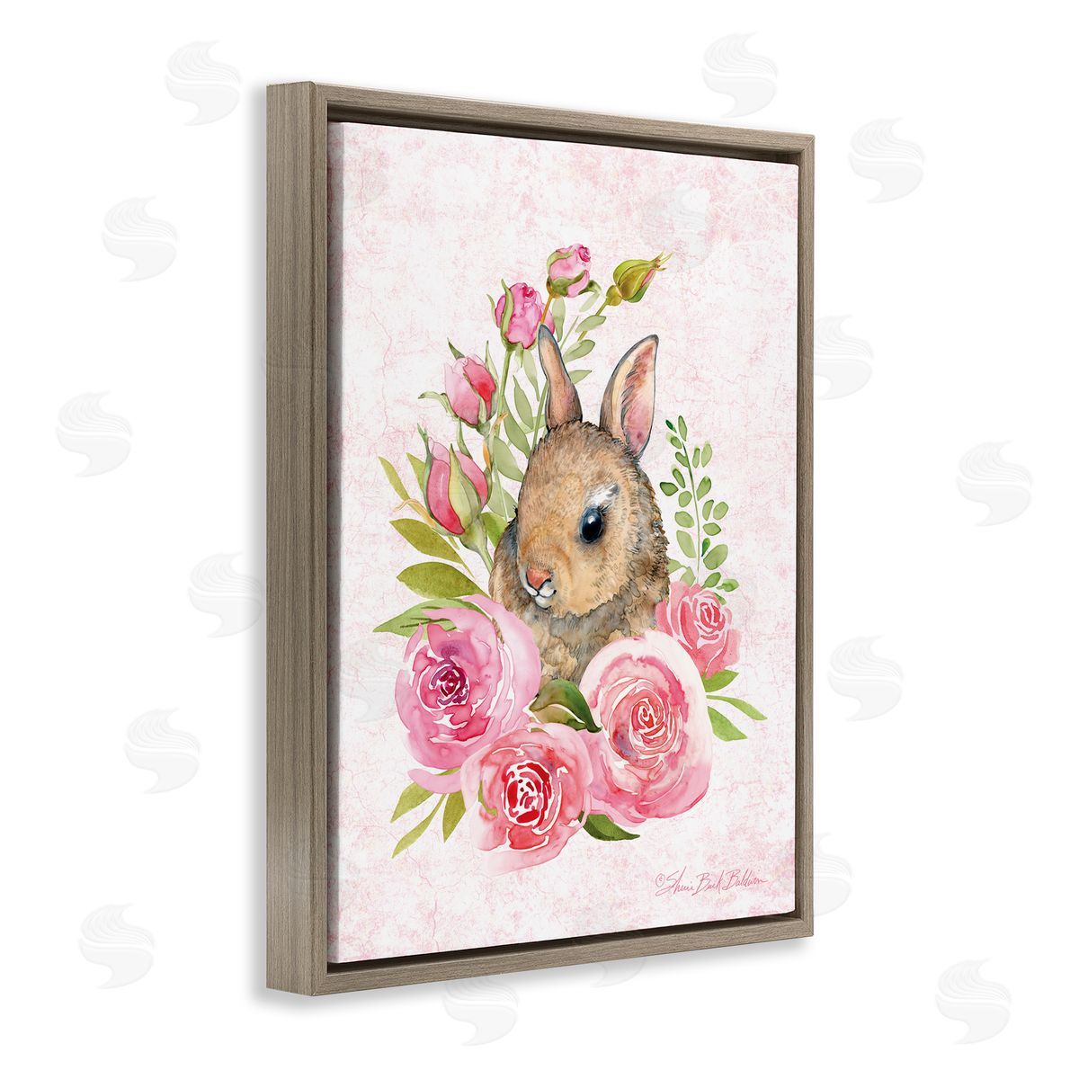 Sherri Buck Baldwin Cute Bunny Rabbit Pink Blooming Rose Flowers