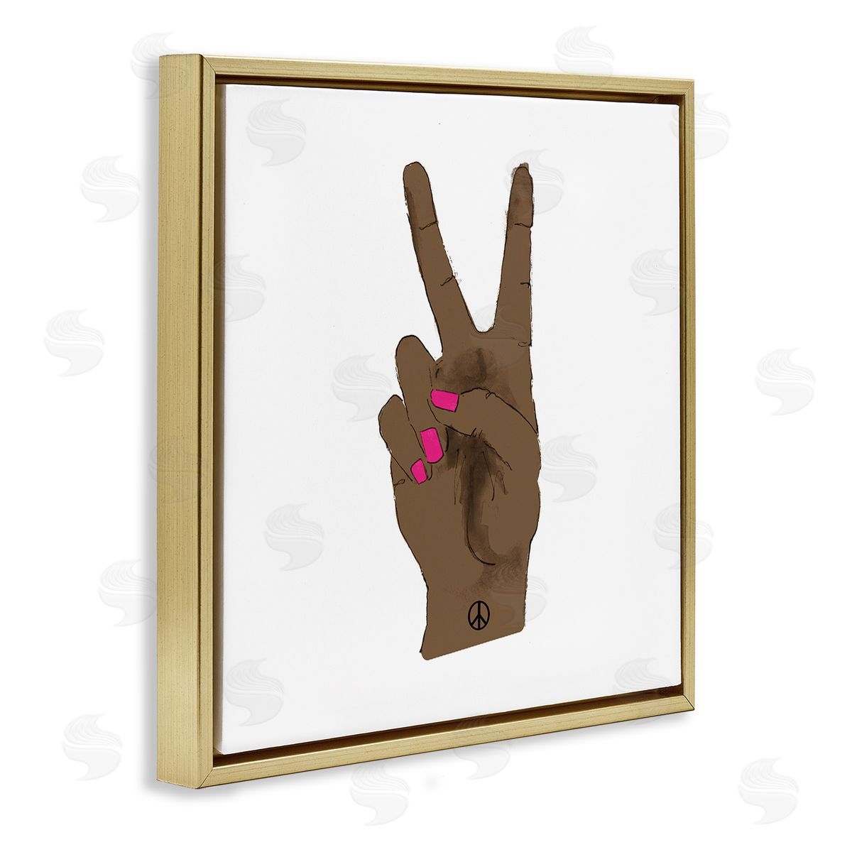 Lanie Loreth African American Woman's Hand Peace Sign Pink Nails Gold Floating Frame Canvas Wall Art Print