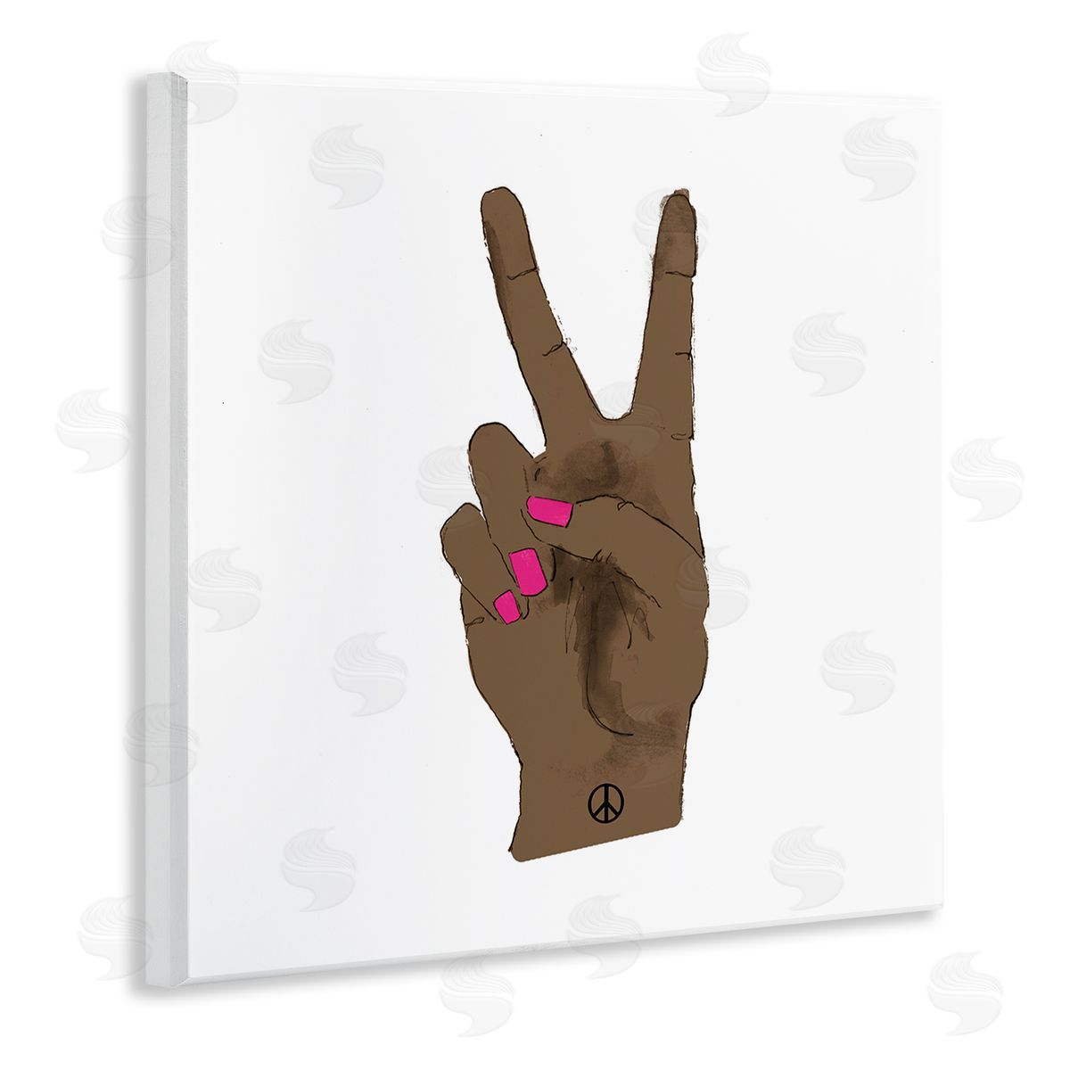 Lanie Loreth African American Woman's Hand Peace Sign Pink Nails Wooden Wall Plaque Art Print