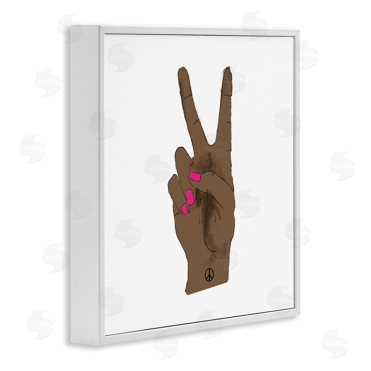 Lanie Loreth African American Woman's Hand Peace Sign Pink Nails White Framed Glicee Wall Art Print