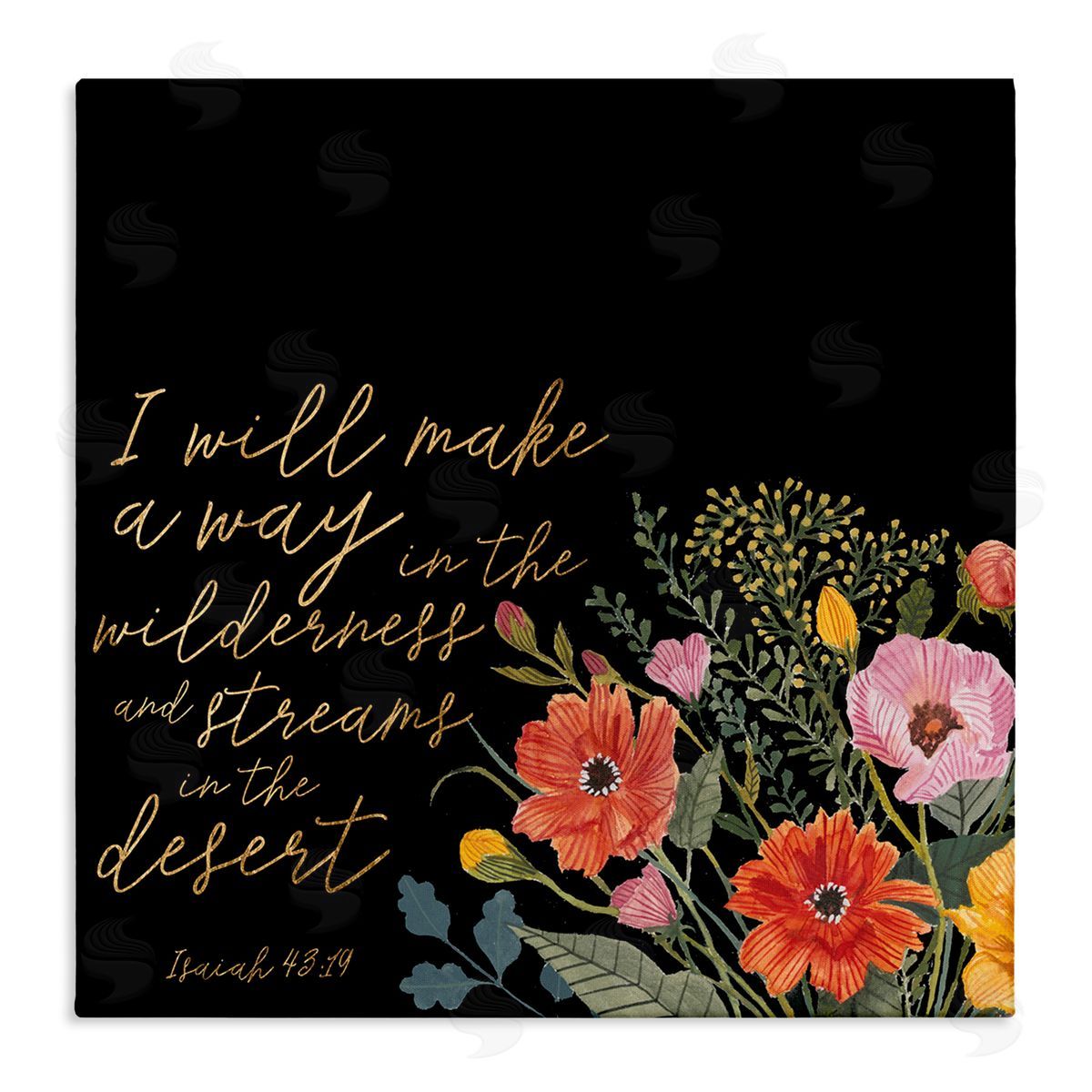 Studio W I Will Make Way Isaiah 43:19 Spring Florals over Black Stretched Canvas Wall Art Print