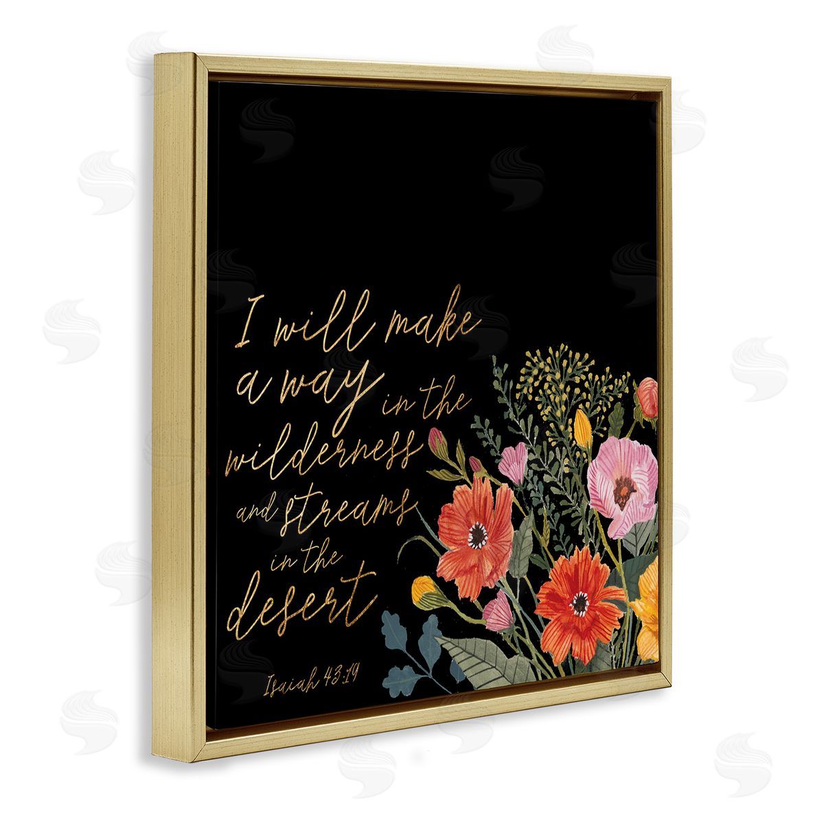 Studio W I Will Make Way Isaiah 43:19 Spring Florals over Black Gold Floating Frame Canvas Wall Art Print