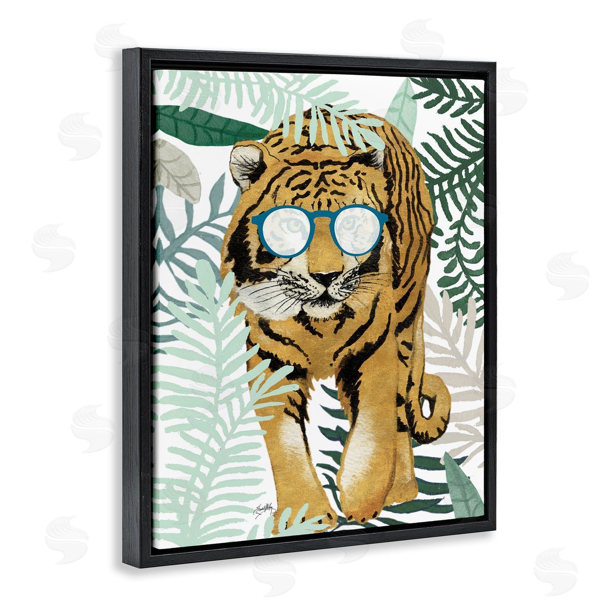Elizabeth Medley Funny Tiger Wearing Glasses Green Fern Leaf Plants
