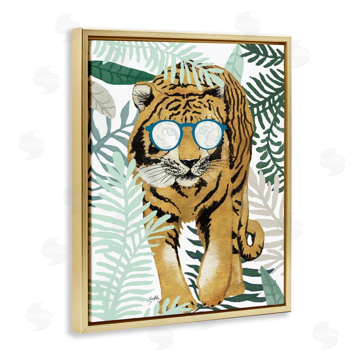 Elizabeth Medley Funny Tiger Wearing Glasses Green Fern Leaf Plants