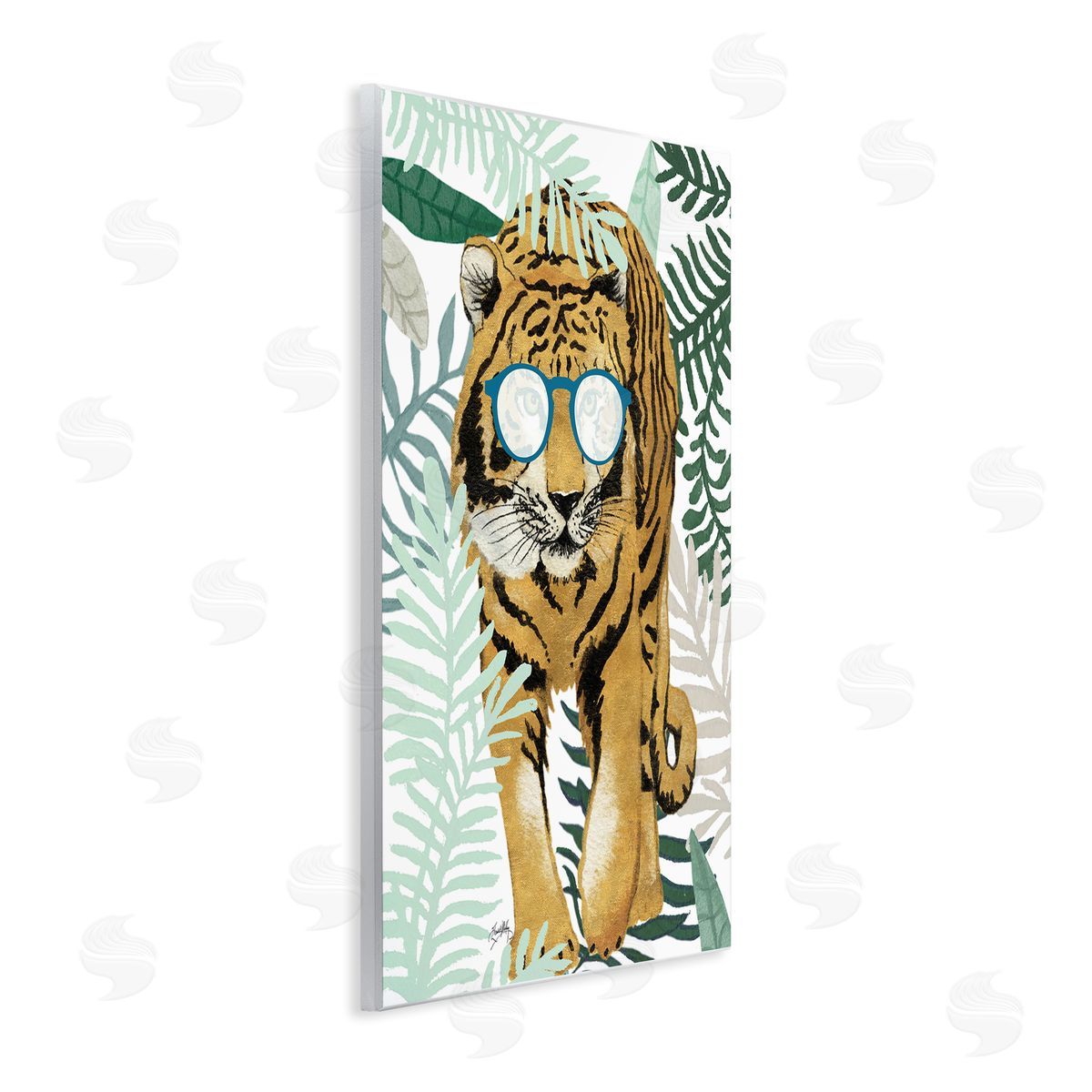 Elizabeth Medley Funny Tiger Wearing Glasses Green Fern Leaf Plants