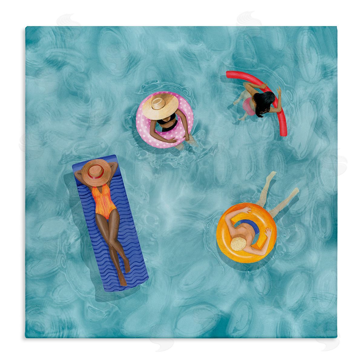 Grace Popp Group of People Lounging In Water Pool Toys Stretched Canvas Wall Art Print