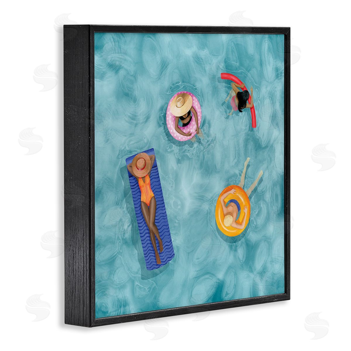Grace Popp Group of People Lounging In Water Pool Toys Black Framed Glicee Wall Art Print