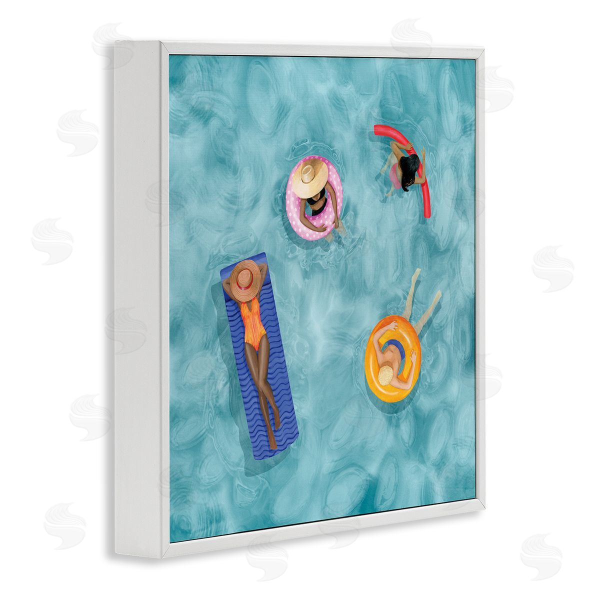 Grace Popp Group of People Lounging In Water Pool Toys White Framed Glicee Wall Art Print
