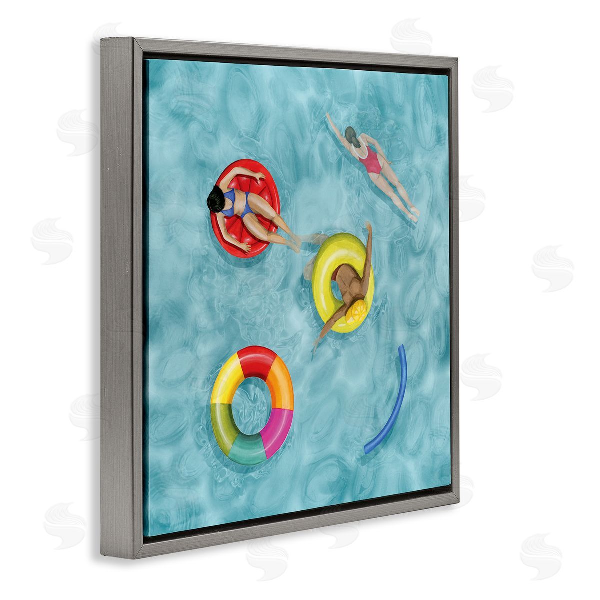 Grace Popp Swimmers In Pool Inner Tube Cool Blue Water Gray Floating Frame Canvas Wall Art Print