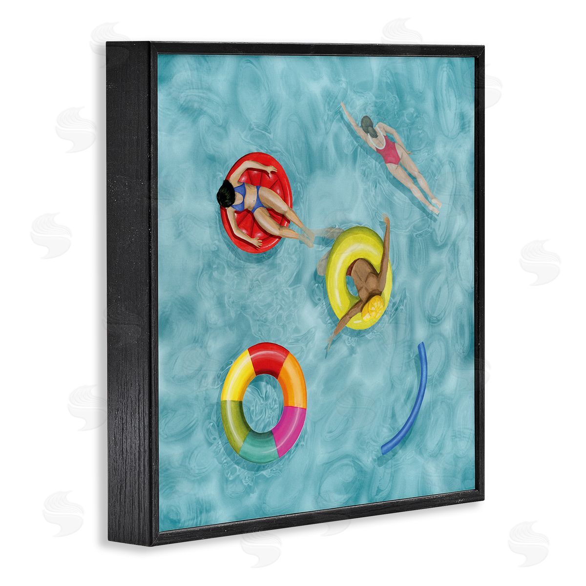 Grace Popp Swimmers In Pool Inner Tube Cool Blue Water Black Framed Glicee Wall Art Print